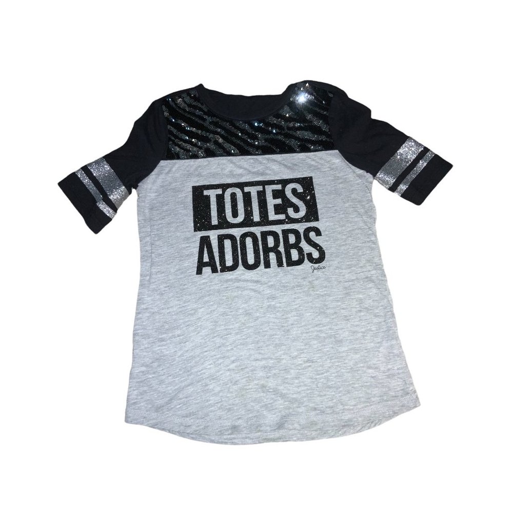 Justice Girls Shirt Size 7- Black/ Gray- Sequins
